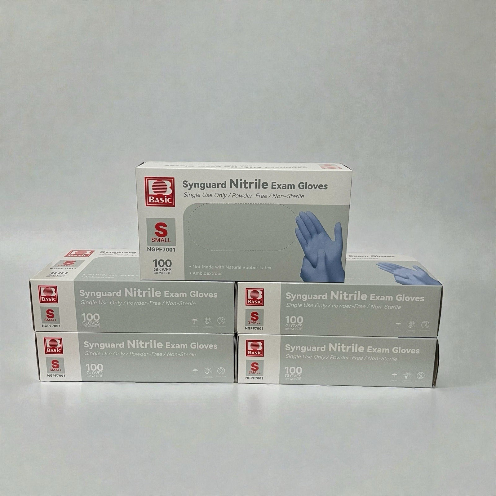 Synguard Nitrile Exam Gloves NGPF-7001 Lot of 5 Boxes / 500 Gloves Size Small
