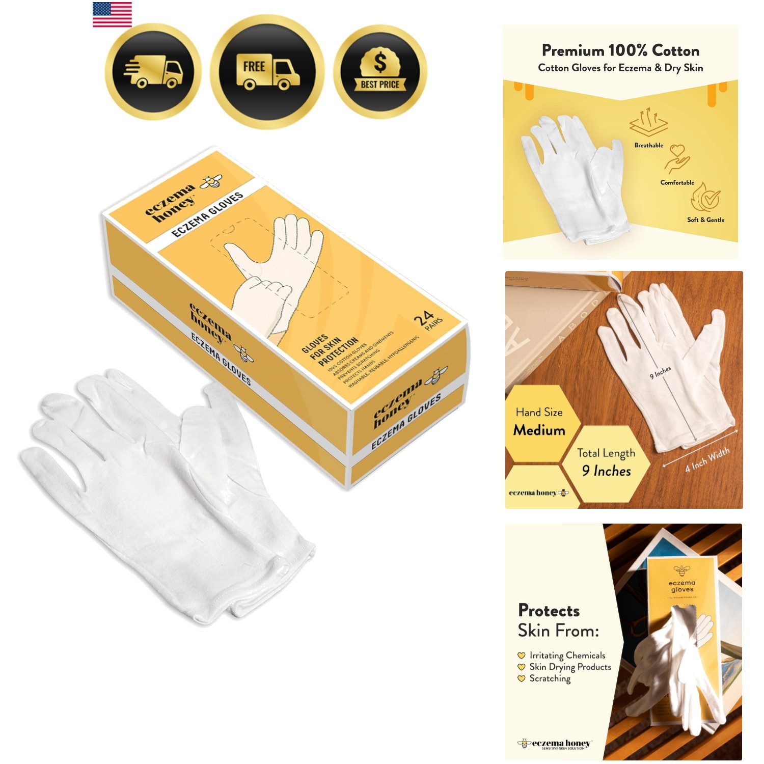 100% Cotton Gloves – Washable & Reusable Overnight Dry Hands Treatment – Whit…