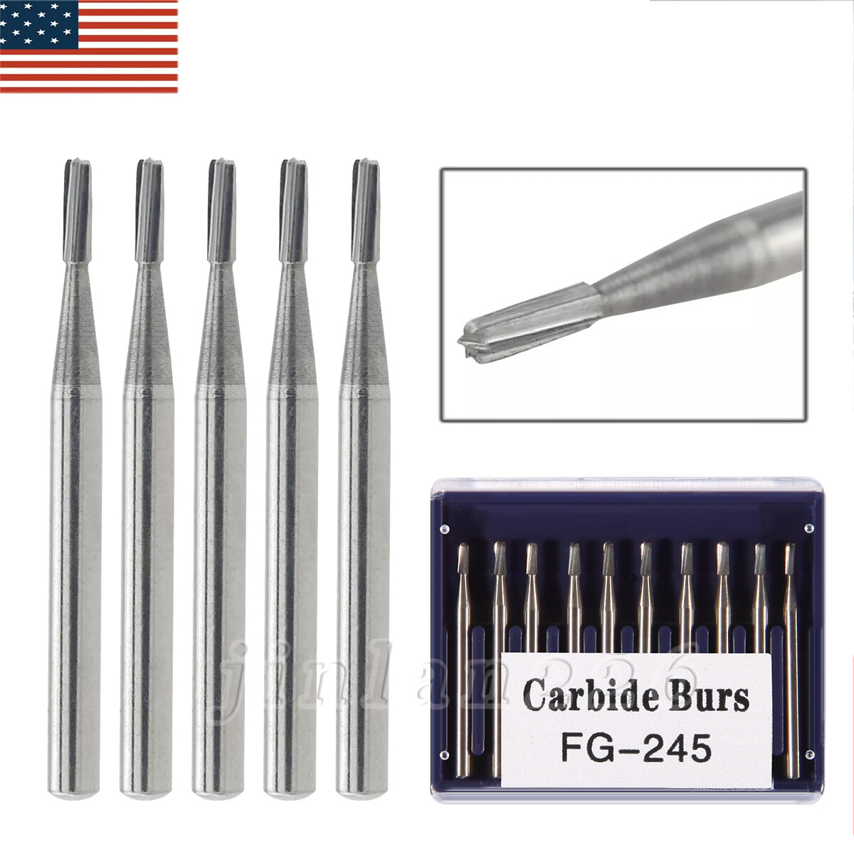 10-100pc Dental Carbide Burs FG245 19mm FG Pear Drill Bits for High Speed