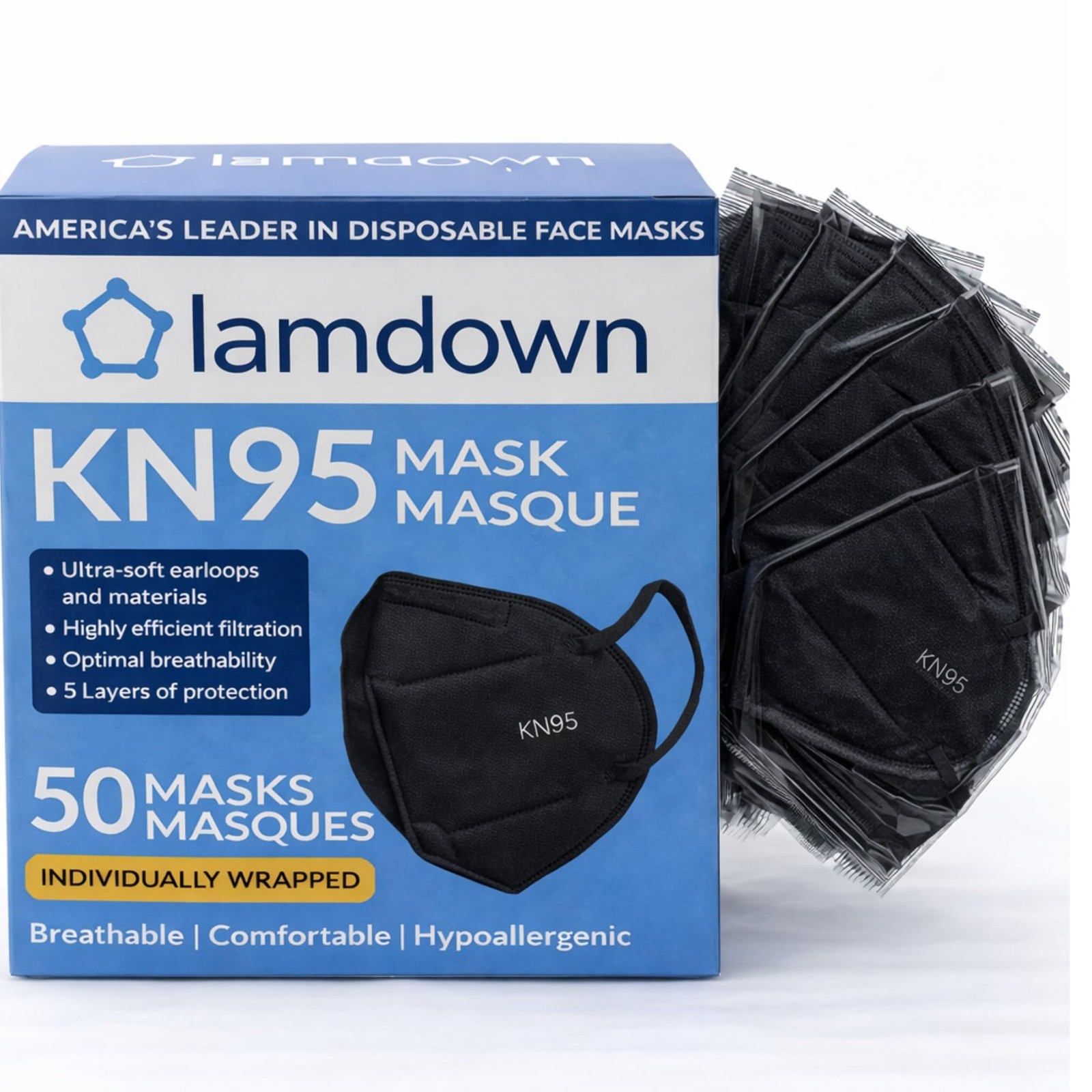 (50-Pack) KN95 Face Masks, 1 Count (Pack of 50), 50 Masks (Black)
