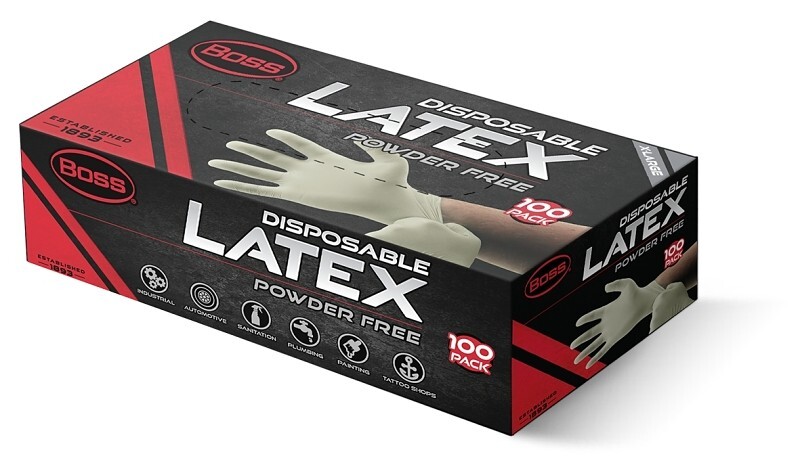 NEW BOSS B22011-XL BOX OF 100 Disposable Gloves X-LARGE Latex White POWDER FREE