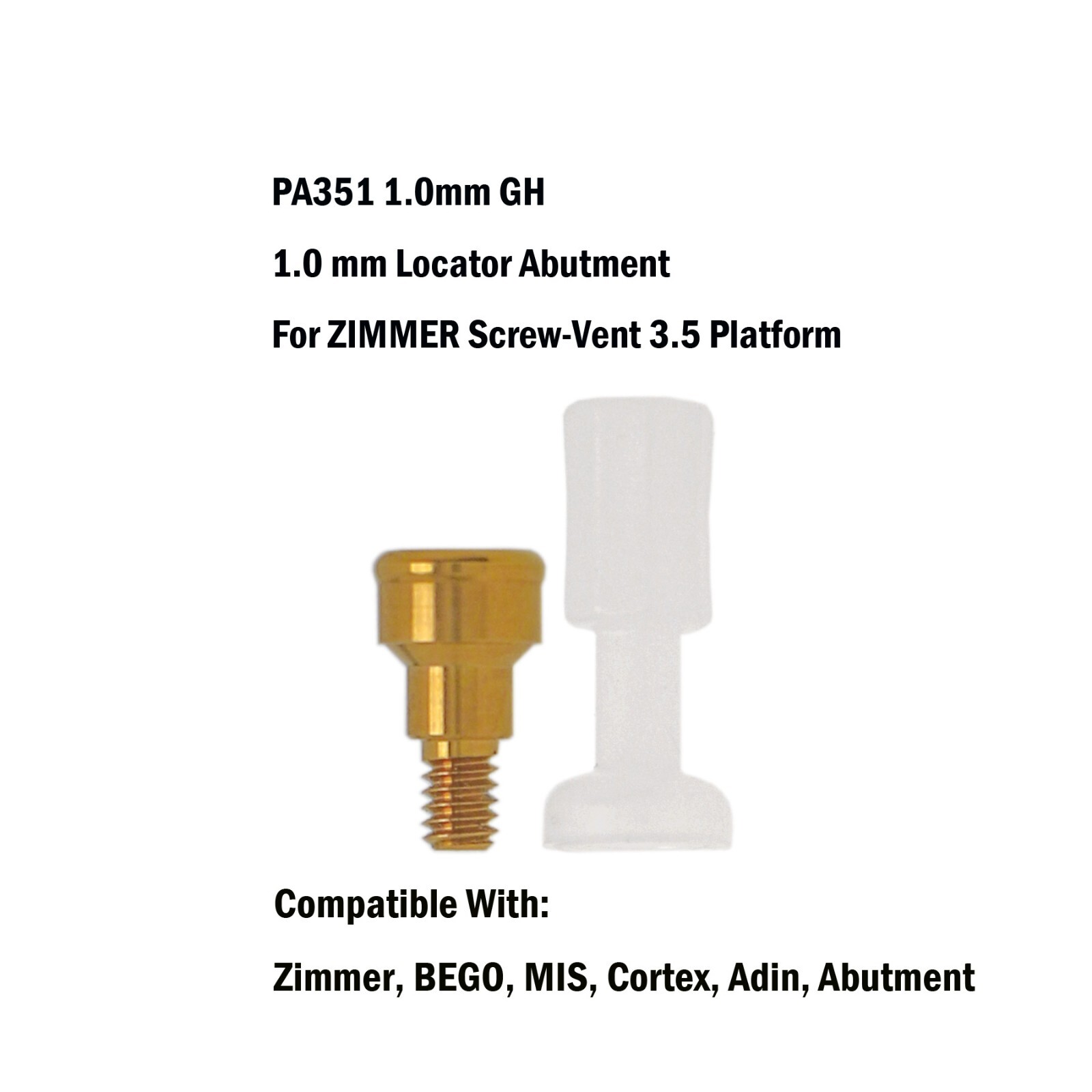 Dental Locator Abutment Attachment Screw Ø3.5mm fits Zimmer/MIS/Cortex/Adin/BEGO