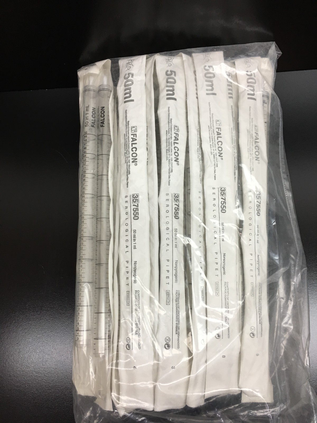 Corning Falcon REF 357550 Serological Pipet 1.0 Increments 50mL Lot 25 PCS