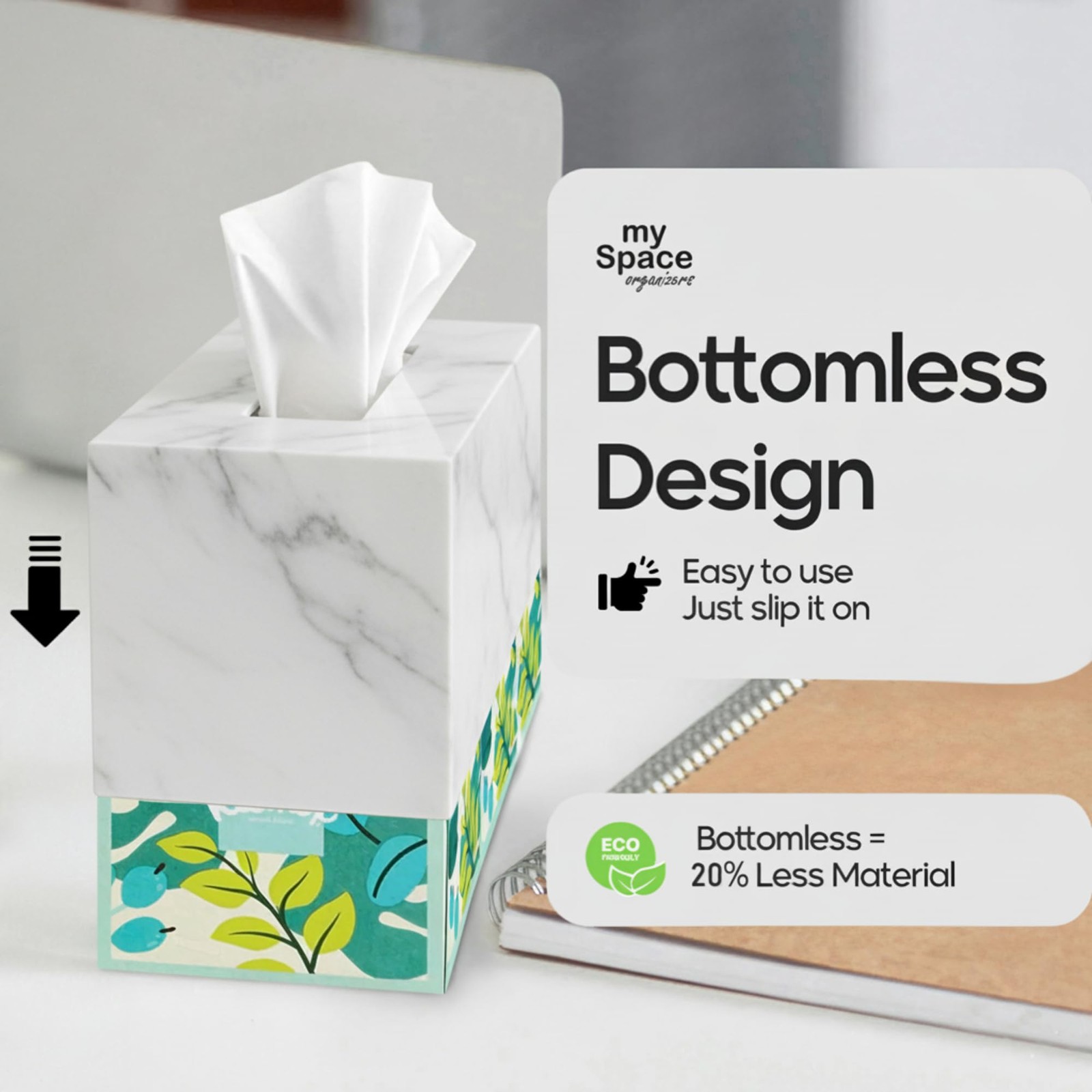 Marble Acrylic Rectangular Tissue Box Cover Holder – White – Fits Kleenex