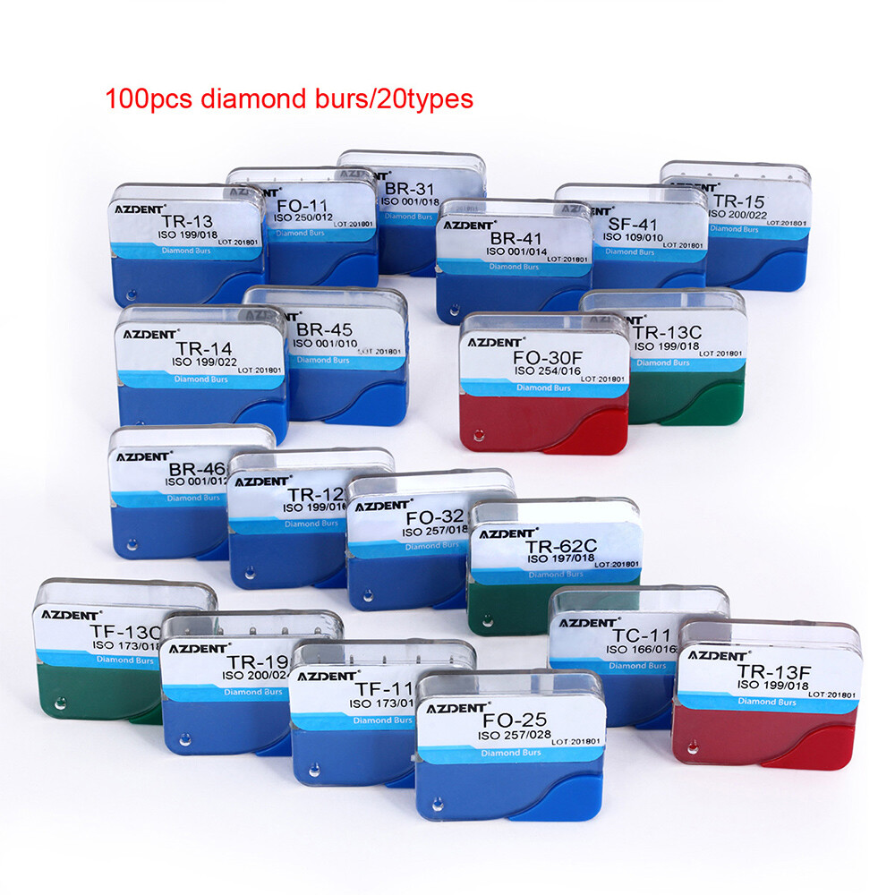 100pcs AZDENT Dental Diamond Burs for High Speed Handpiece Medium FG 1.6MM