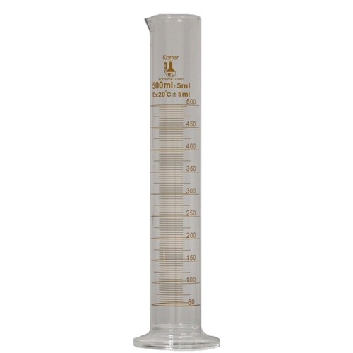500ml Graduated Cylinder, Glass, Round, Karter Scientific 412H3 (Single)