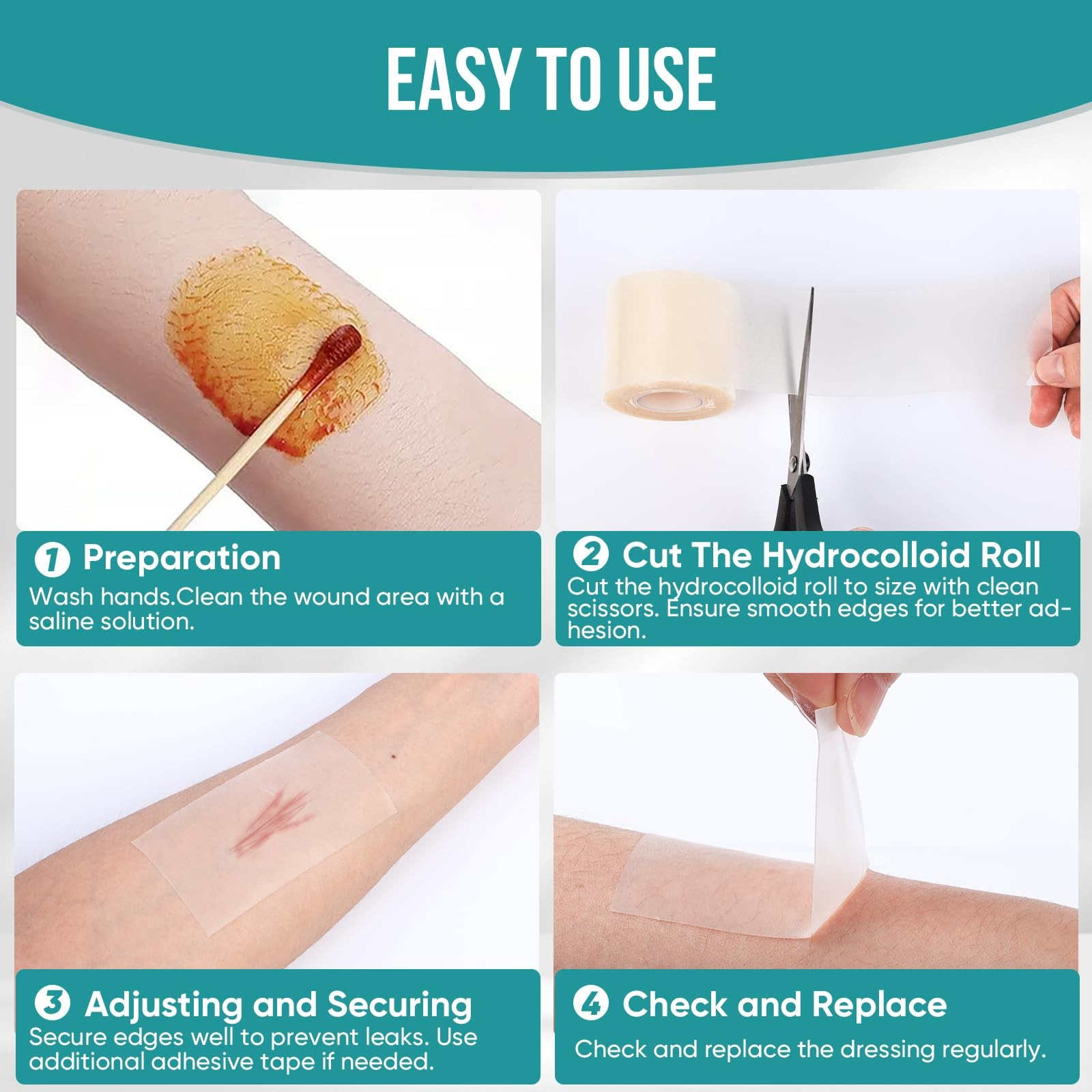 Hydrocolloid Roll for Wound Care, Patch 2in x 12ft, Transparent