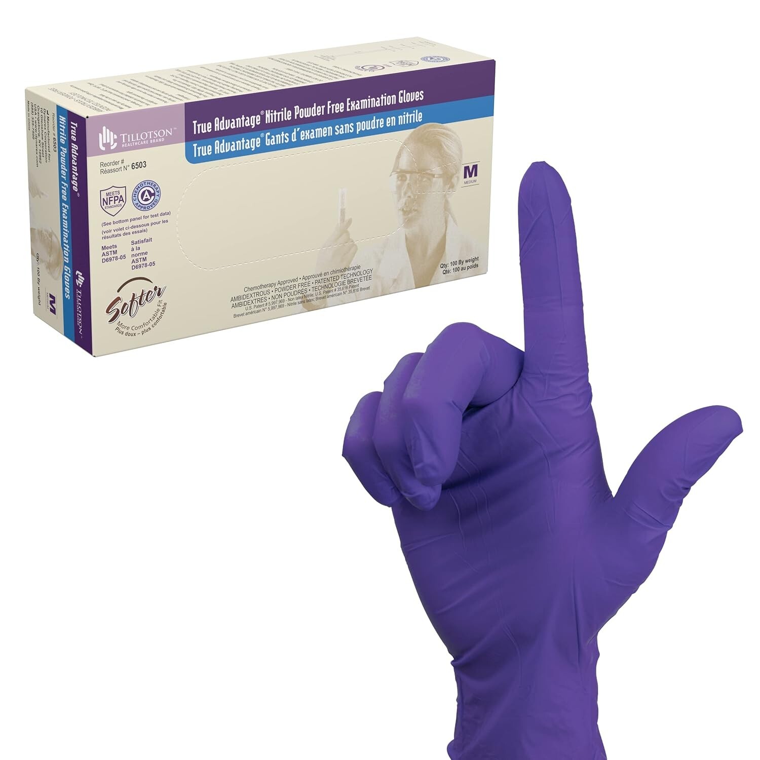SM Dynarex True Advantage Nitrile Exam Gloves Purple, 1 Box of 100ct