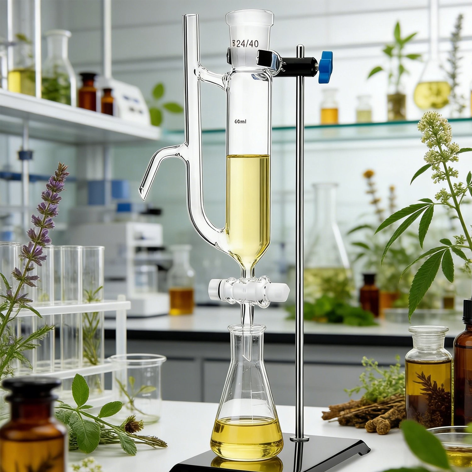 60ml Water Oil Receiver Separator w/ 24/40 Joint and Stand Separation Funnel US