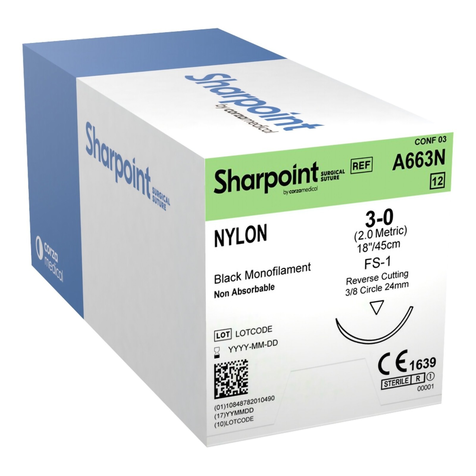 *12-Pieces* Sharpoint Suture Nylon Black Monofilament 18″ Reverse Cutting A663N