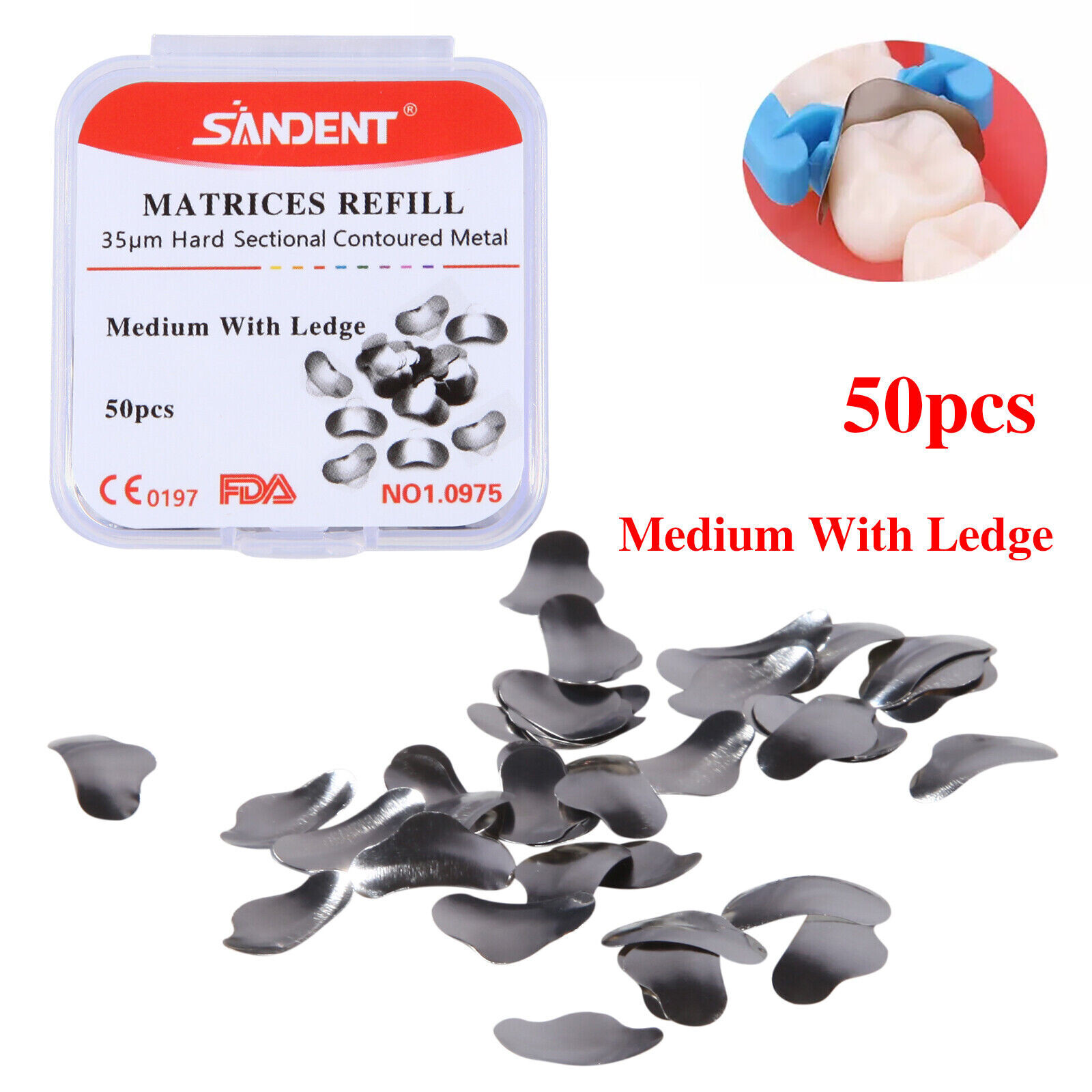 5x Dental Sectional Matrix System Contoured Metal Matrices Refill medium ledge u