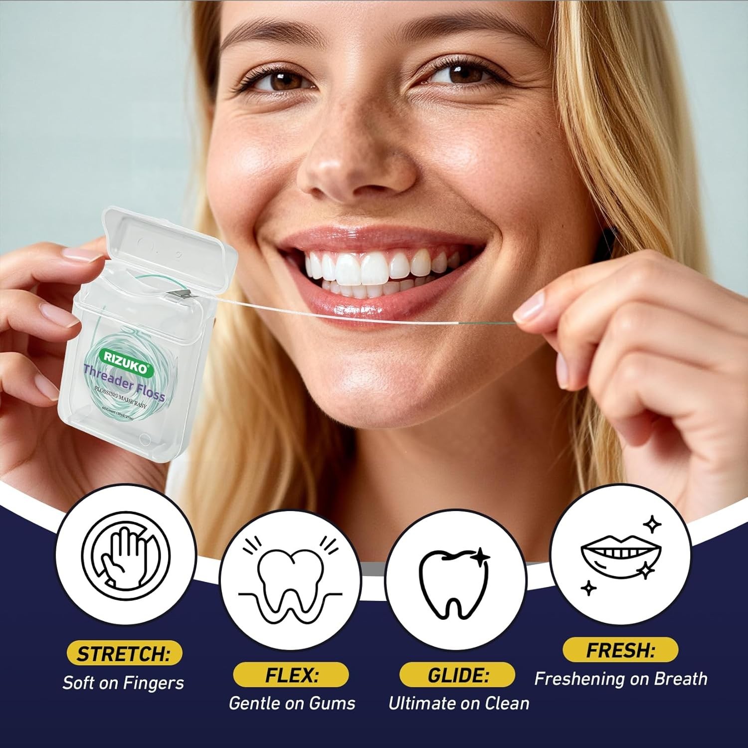 Threader Floss,2-in-1 Dental Floss for Braces, Bridges & Implants,Easy Threading