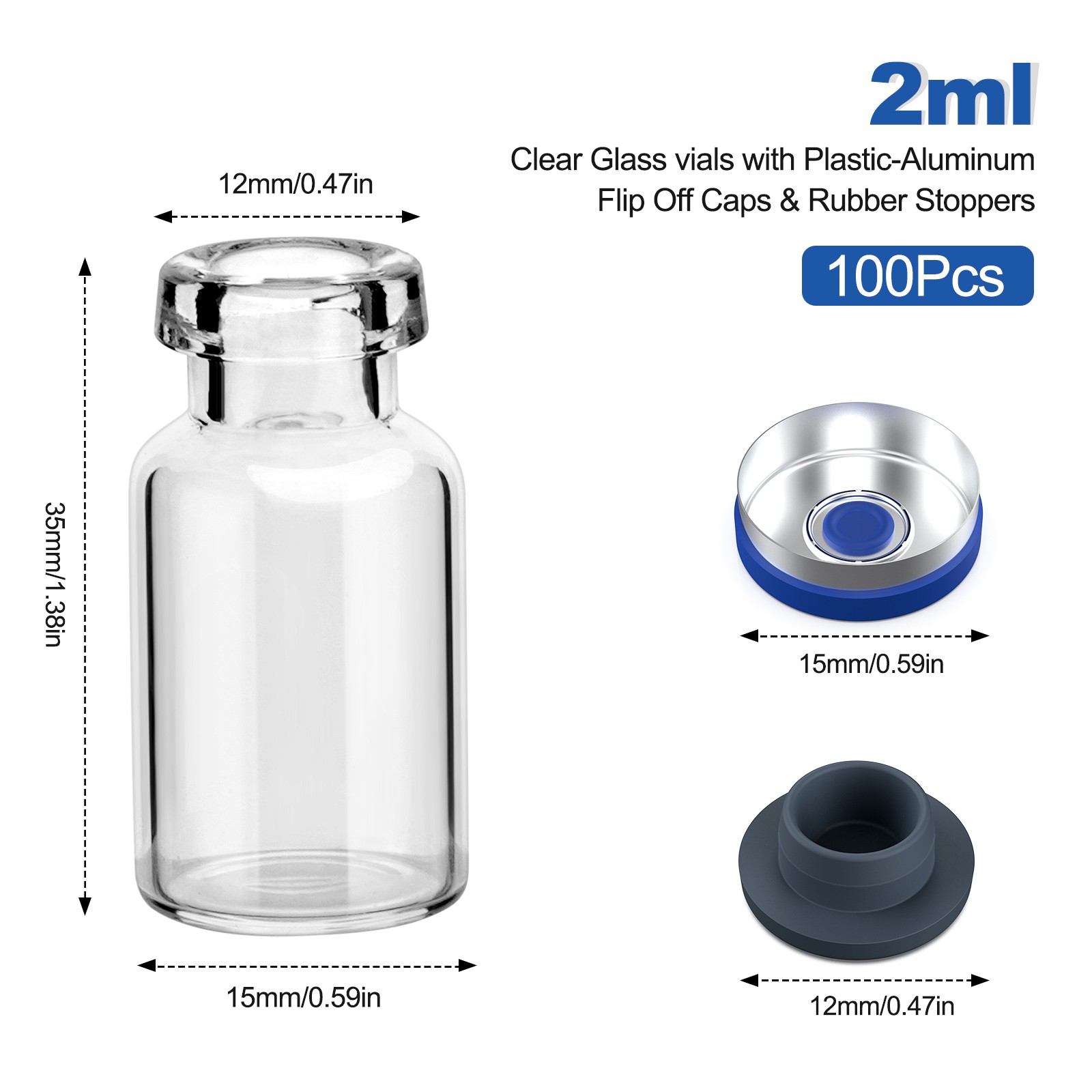 100PCS 2/3/5/10/20ml Glass Vials Headspace Vials Lab Sample Vials with Caps New