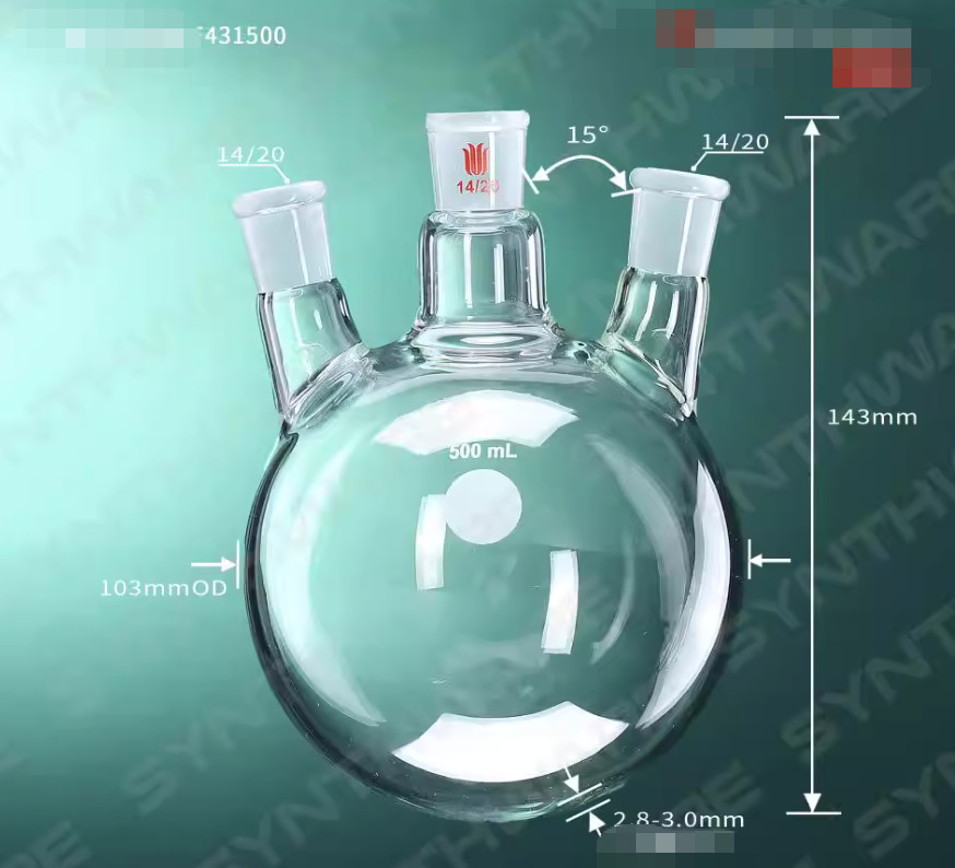Synthware 3 WAY NECK-FLASK round flask 500ml 14/20 19/22 24/40 29/42 24/45