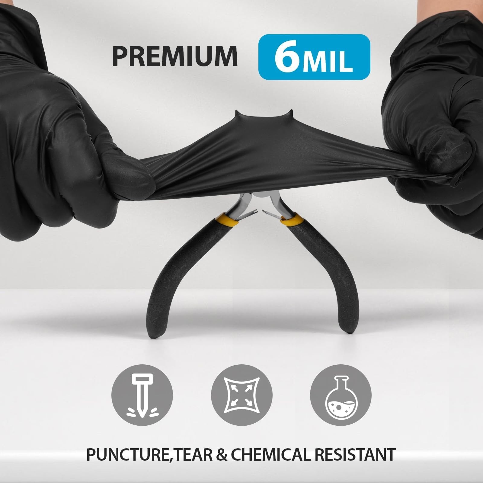 Heavy Duty Disposable Nitrile Gloves 6 Mil Black for Food Handling, Tattoo, Clea