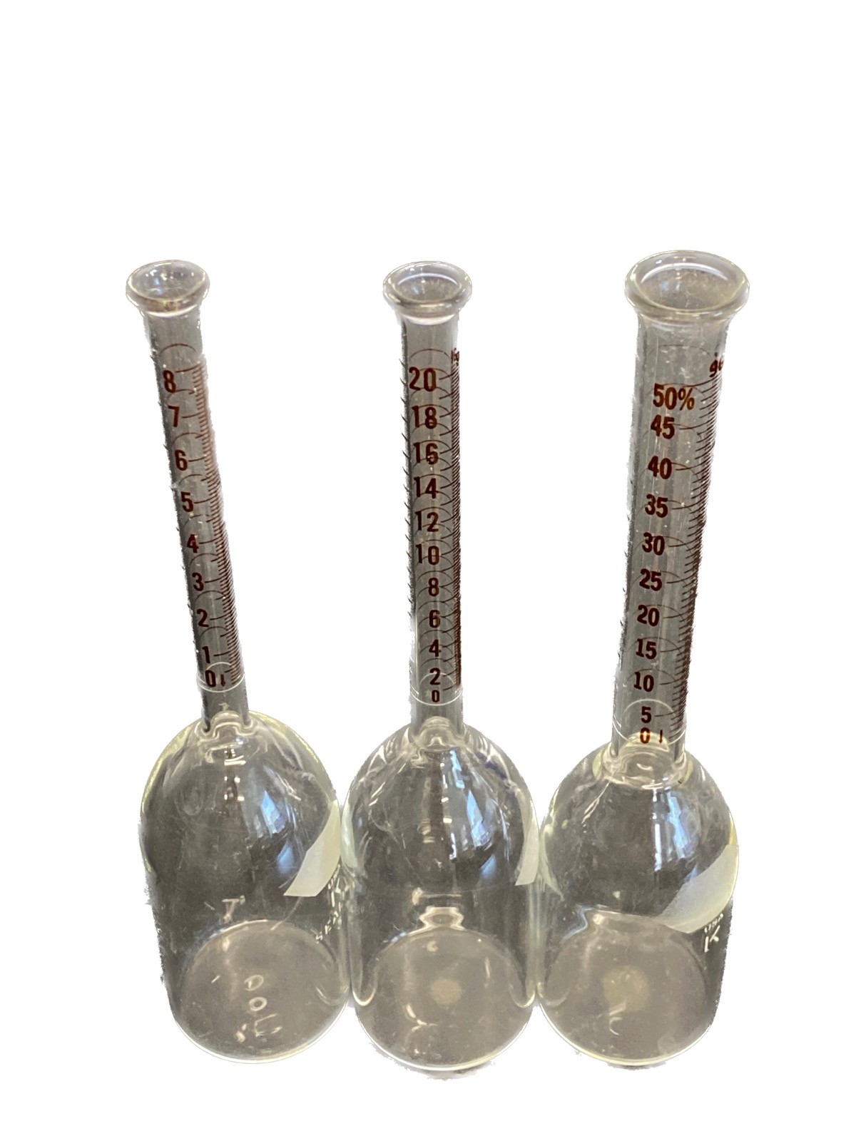 (3) KIMAX KIMBLE Babcock Dairyware Bottles 8% 20% 50% 1003S-8 516-20 2085S-50