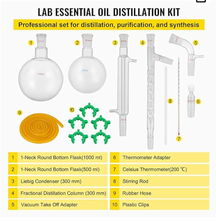 VEVOR Glass Organic Chemistry Kit 13pcs Distillation Kit 24/40 Joints