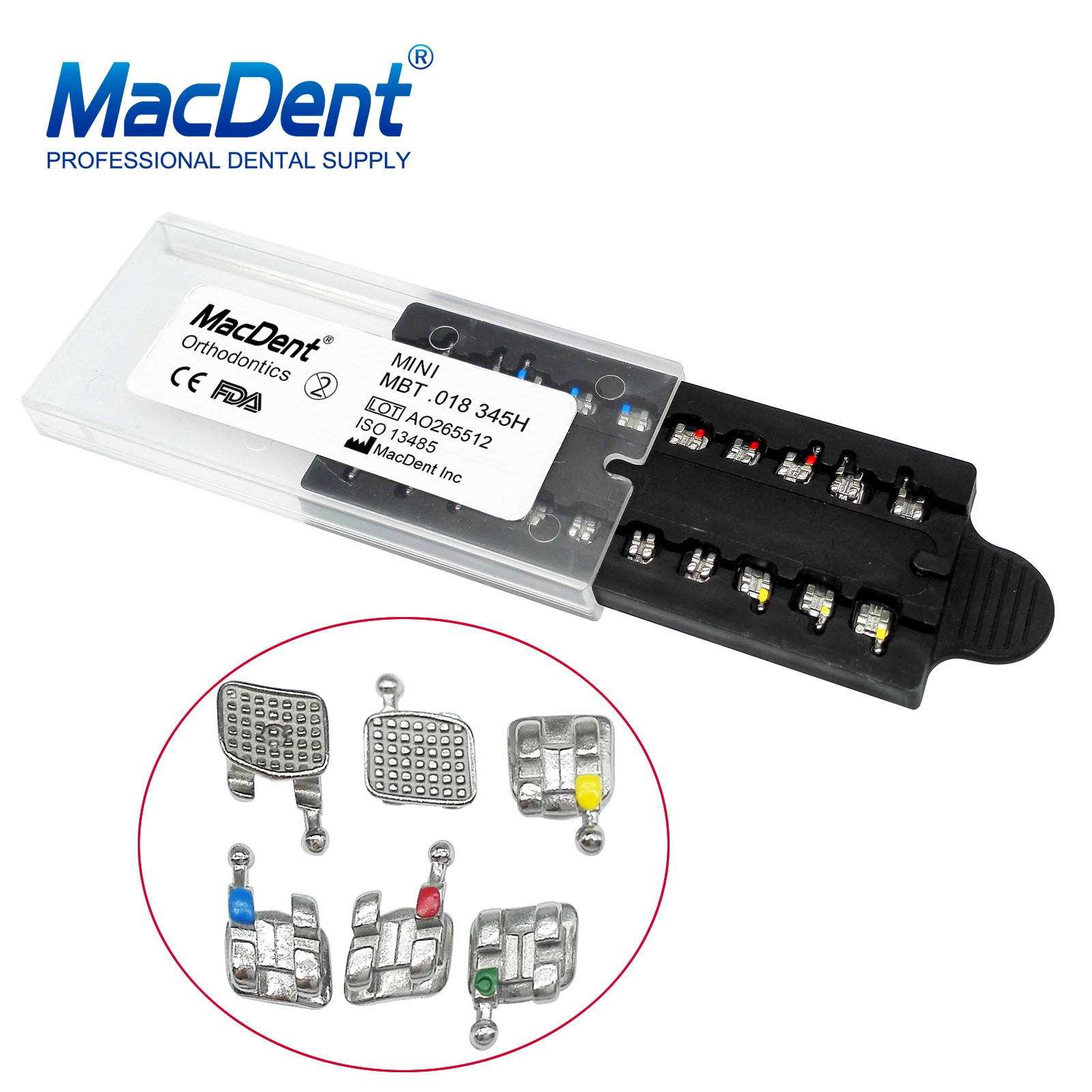MacDent Dental Orthodontic Metal Brackets Monoblock MIM MBT/ROTH 022/018 345H