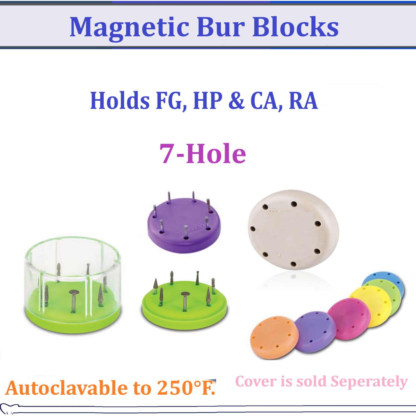 Round Bur Block Magnetic FG RA FGOS Dental Burs Block 7 Hole Autovalve to 250F