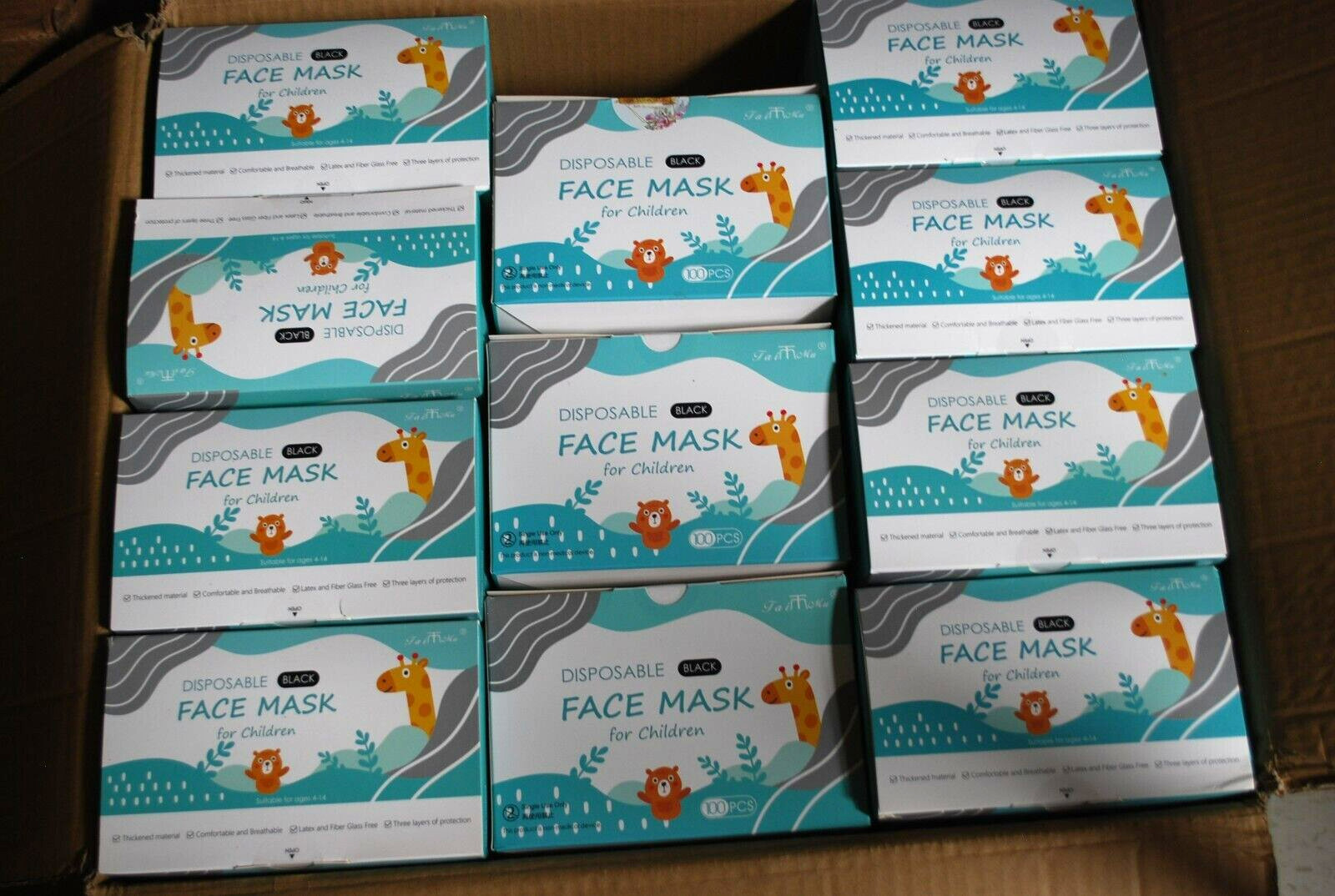 500 (5 box of 100) Black Kids Disposable Face Masks 3 Ply Dust Mask for Children