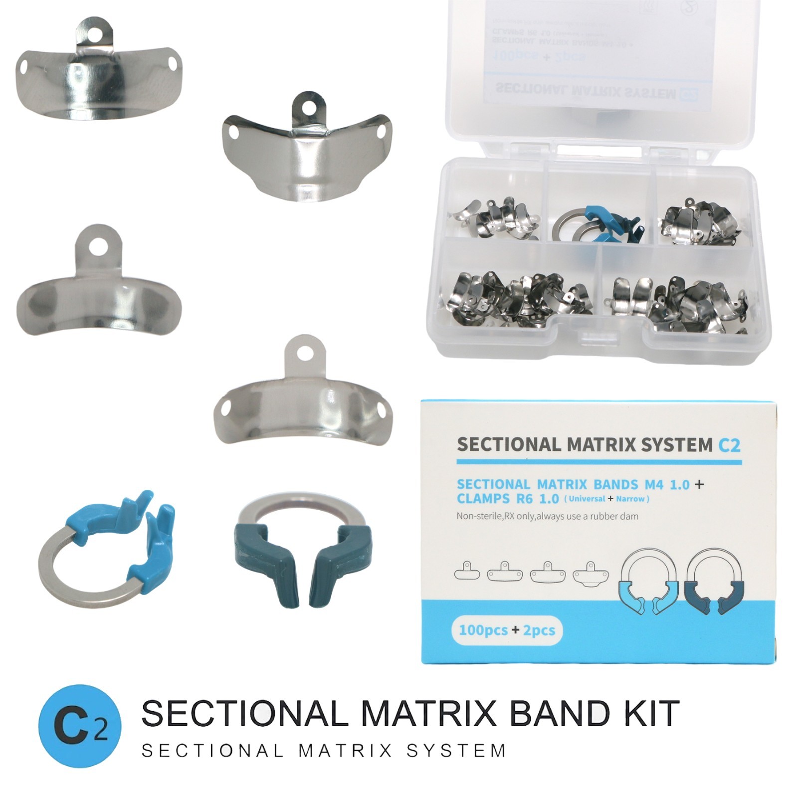 Dental Matrix Band Ring Sectional Matrice Clamp Ring C2 Kit Fit Palodent V3