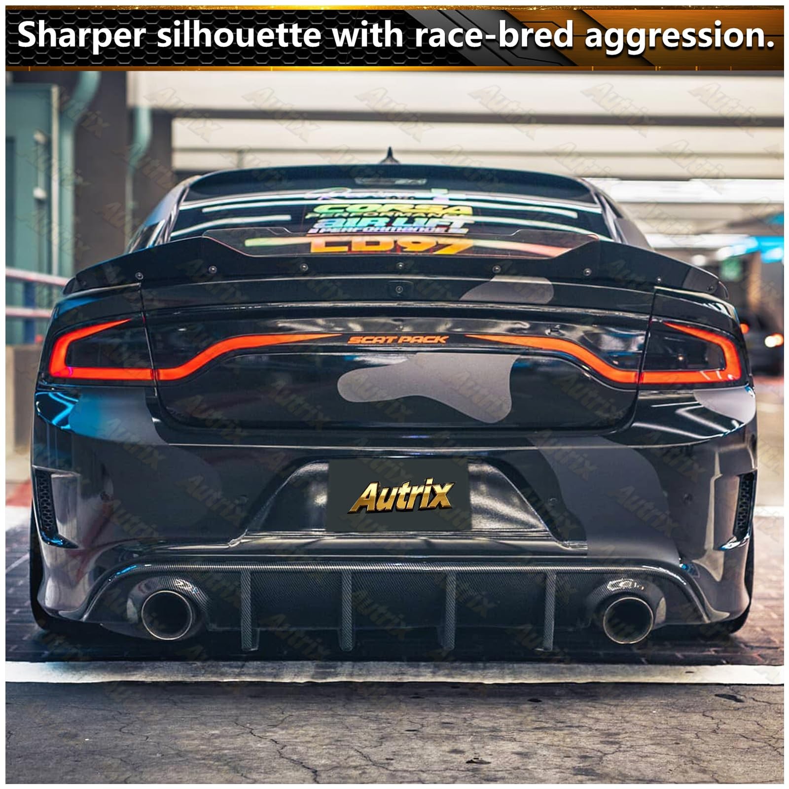 Rear Diffuser Lip Splitter Shark Fin Carbon Fiber for 2015-2024 Non-Widebody