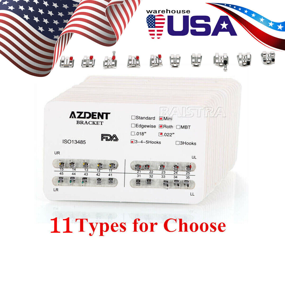 10X AZDENT Dental Ortho Brackets Brace Mini Standard Roth MBT Edgewise 018 022