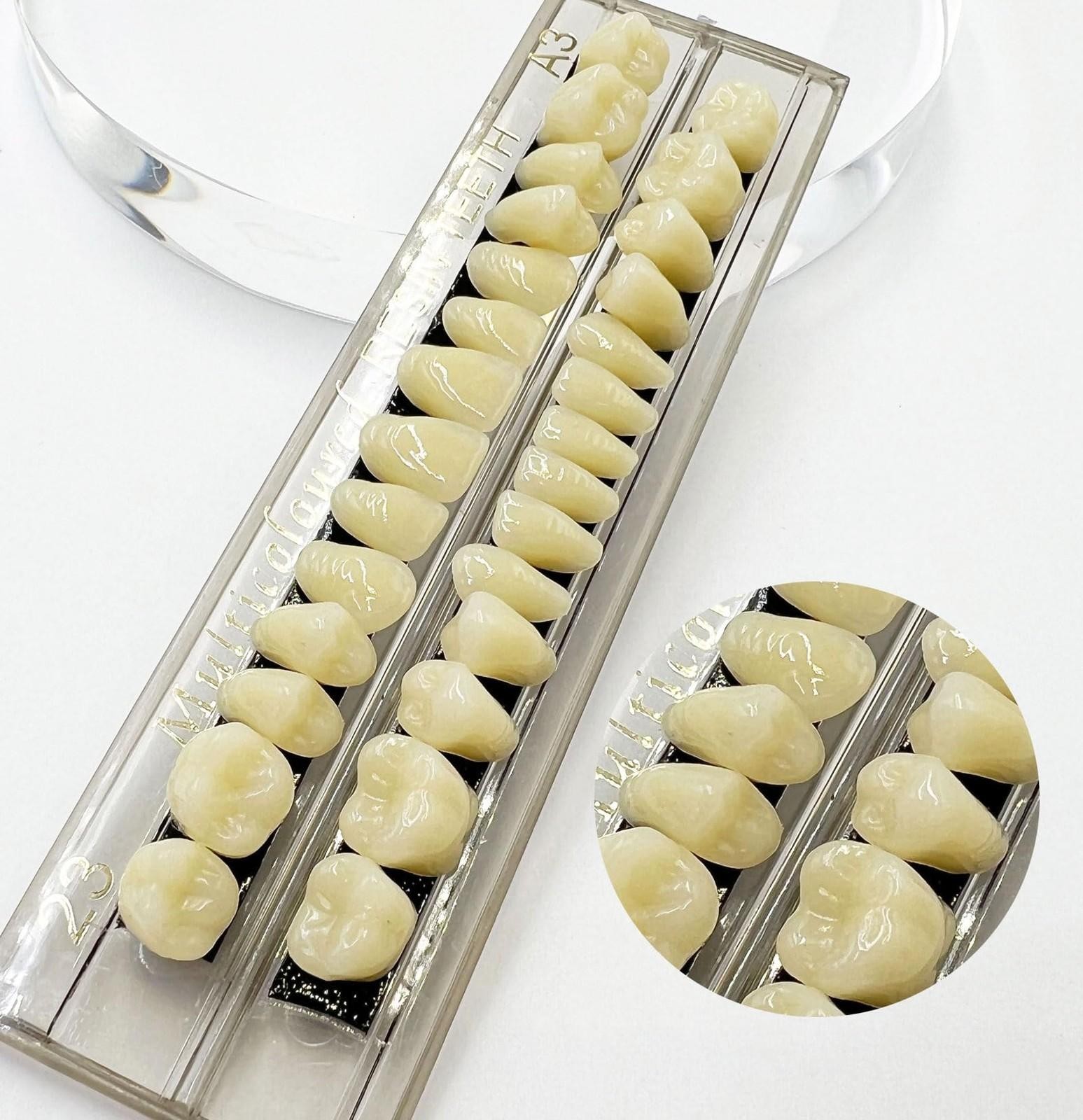 56 Pcs False Teeth Fake Teeth 2 Sets Synthetic Resin Dental Tooth, Upper Lower