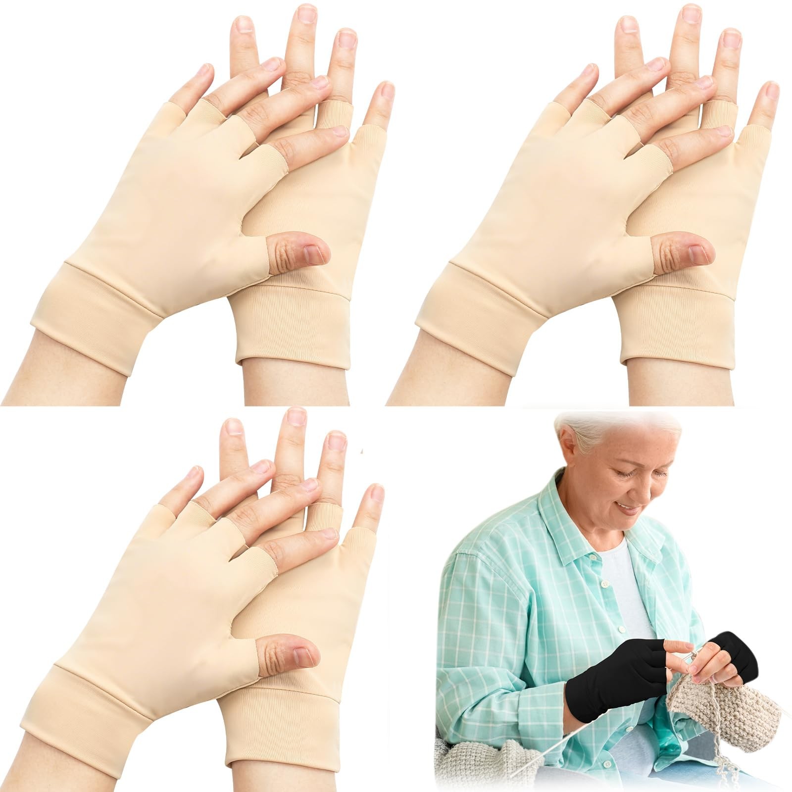 3 Pairs Elderly Skin Thin Protector Gloves Tone Fingerless Gloves Bruise Abra…
