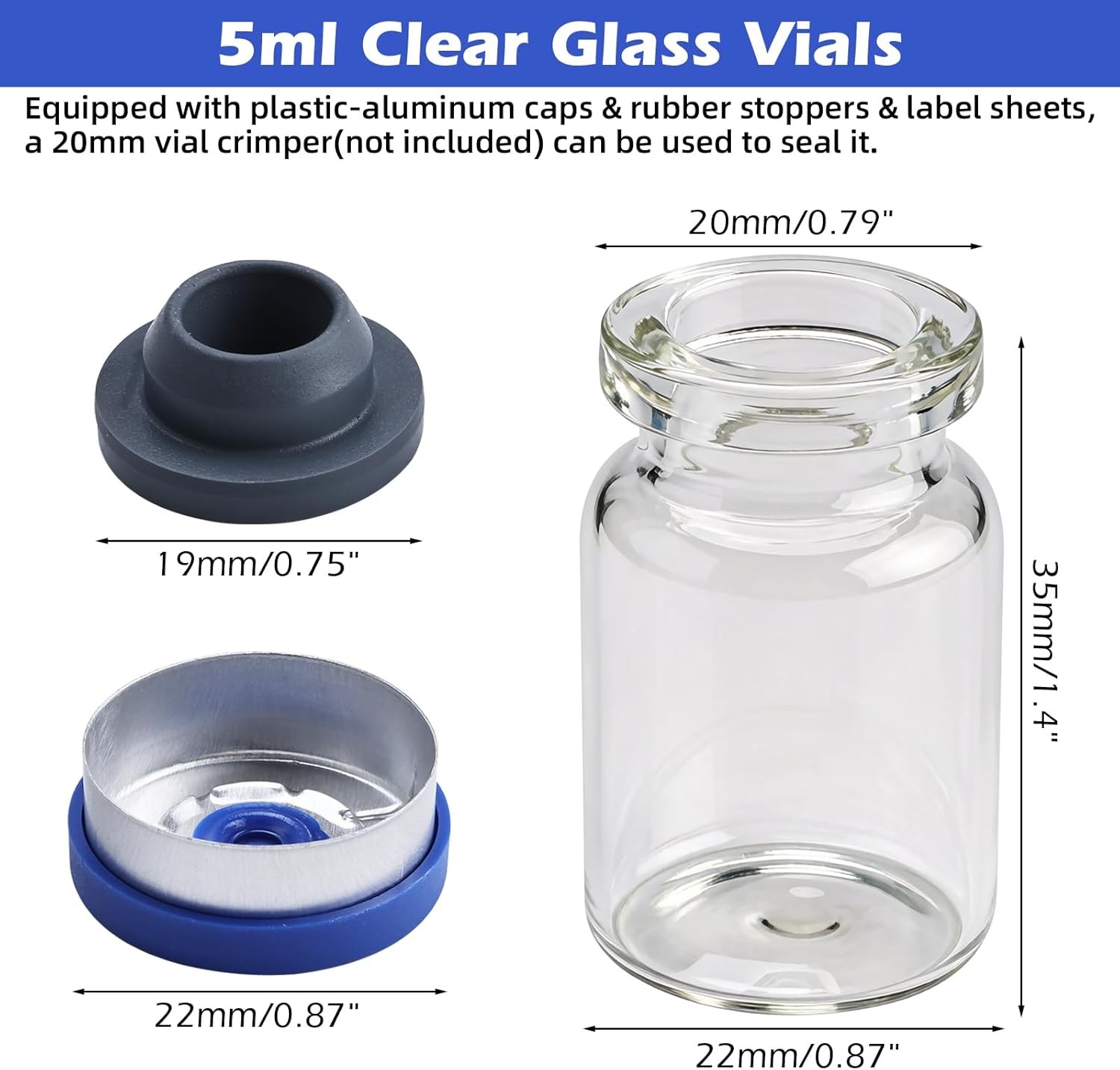 100PCS 2/3/5/10/20ml Glass Vials Headspace Vials Lab Sample Vials with Caps New