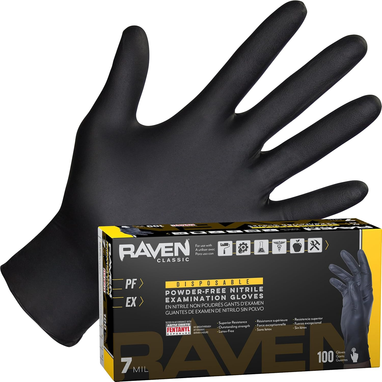 SAS Safety 66518 Raven Powder-Free Disposable Black Nitrile 6 Mil Gloves, Large,