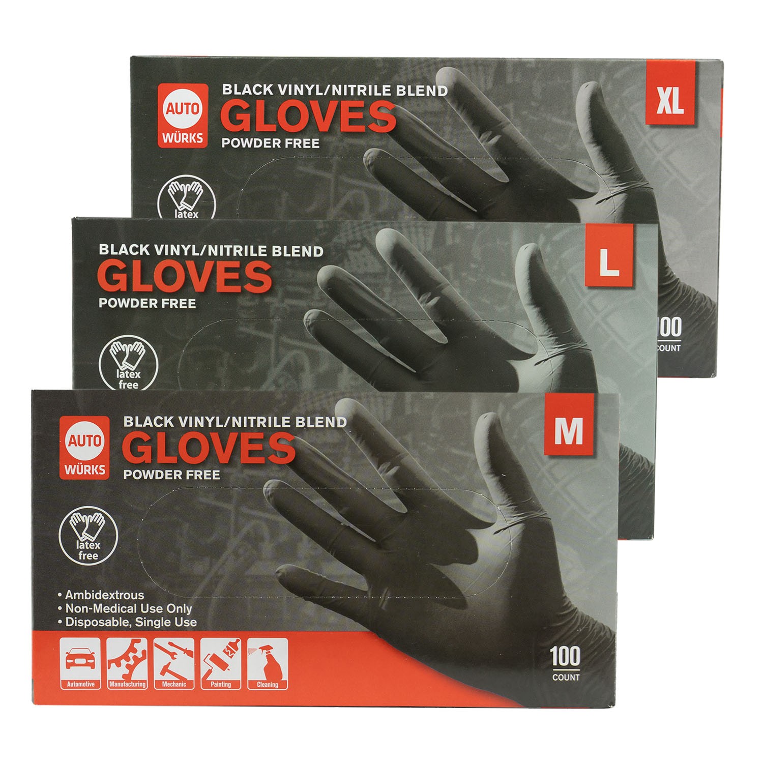 Black Nitrile Vinyl Gloves Disposable Powder Latex Free 3 Pack M L & XL 300 CT