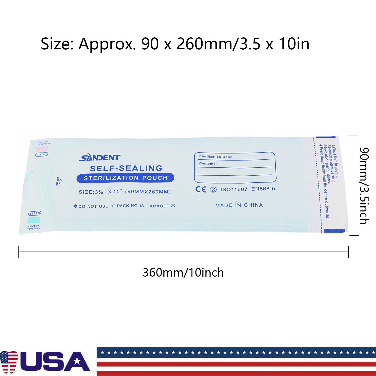 Sterilization Pouches- 3.5 » x 10 » Dental Medical Self Seal Pouch Bag 200 Bags
