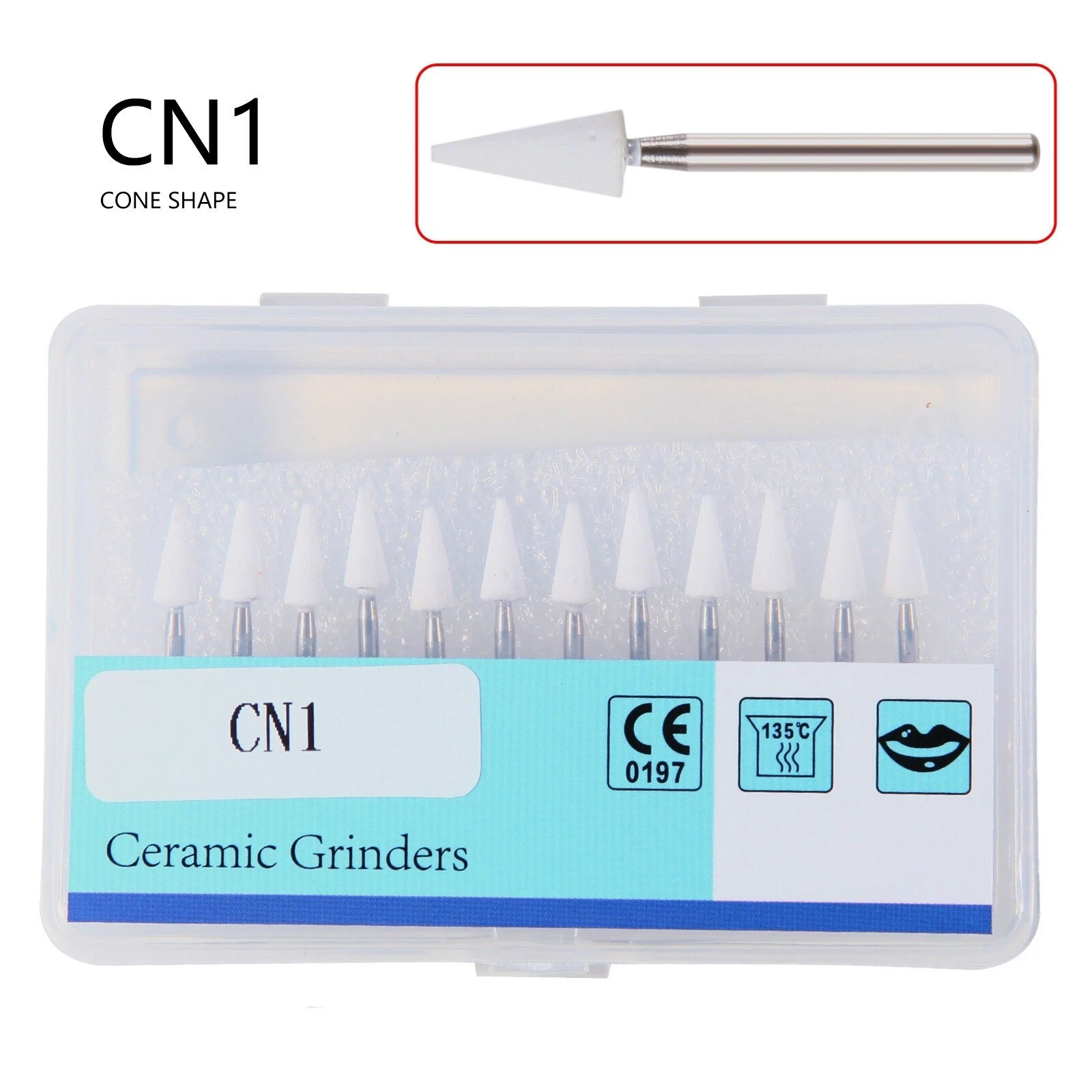 Dental White Stone Cone Porcelain Resin Oxide Handpieces Polishing CN1/FL2/RD1