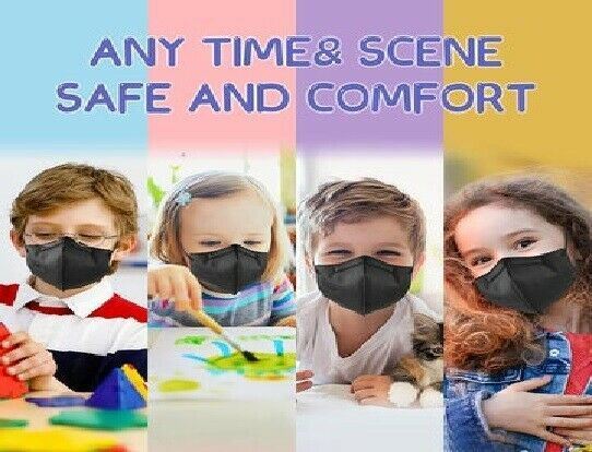 Kids Boy Girl Disposable 3-200 Black KN95 Face Mask 5 Layer C.E Approval FFP2