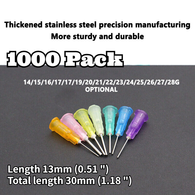 1000PCS Precision Dispensing Needle 14-28G Blunt Tip Oil Glue Ink Liquid Refill