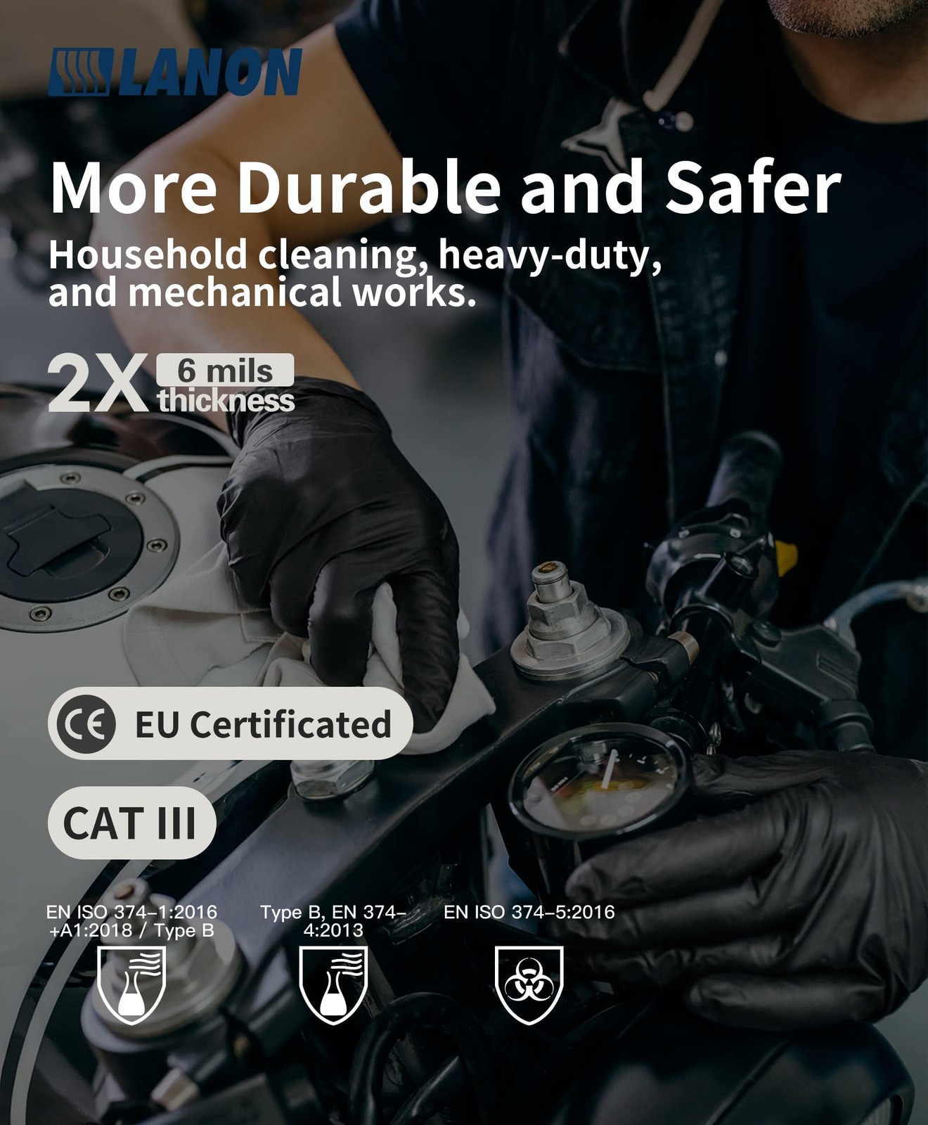 LANON 6mil Black Nitrile Disposable Gloves, FoodSafe, PowderFree, HeavyDuty, …