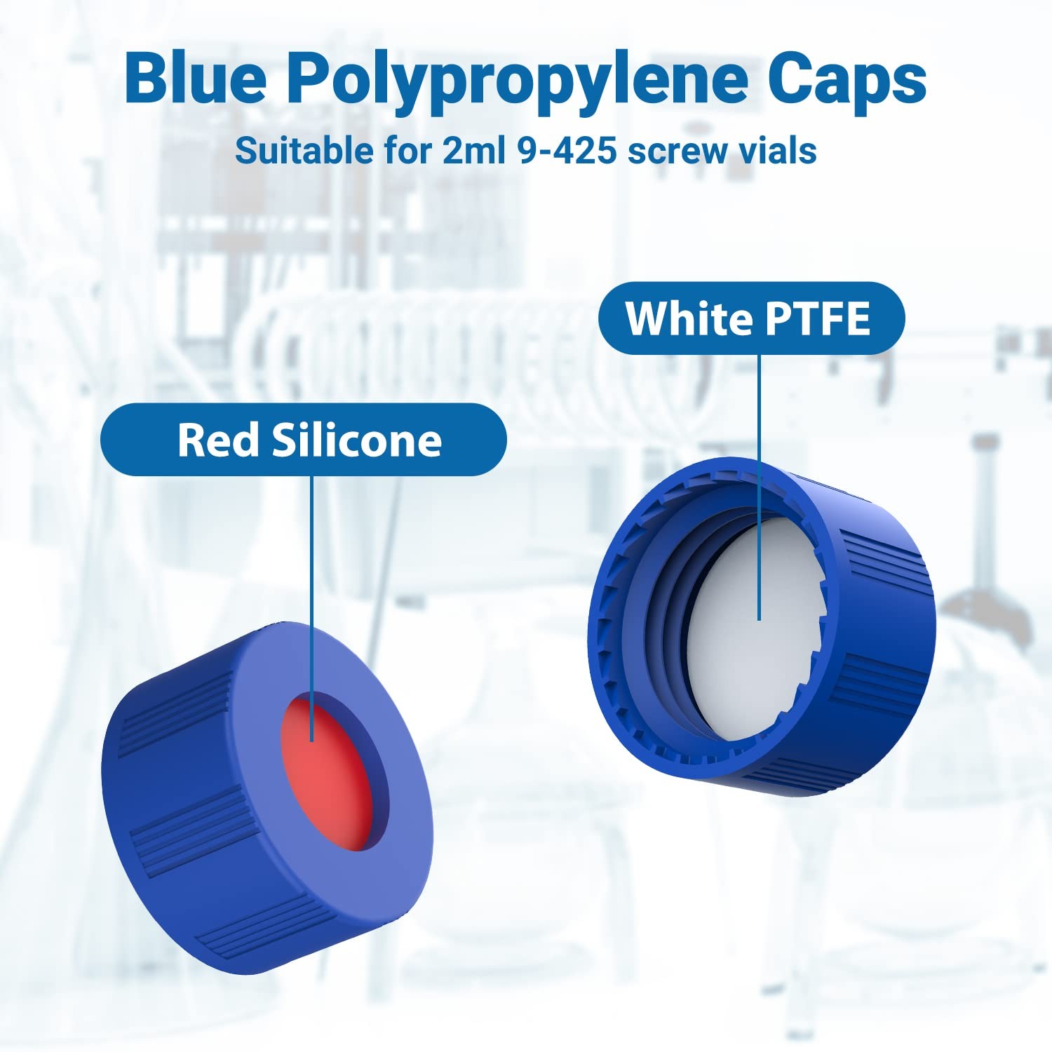 1000Pcs 2ml Autosampler Vial Transparent Sample Bottle with Blue Screw Caps HPLC