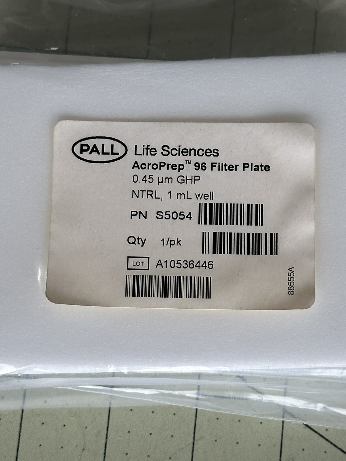 Pall Life Sciences S5054 Acro Prep 96 Filter Plate 0.45um 1mL Well GHP Qty:2 New