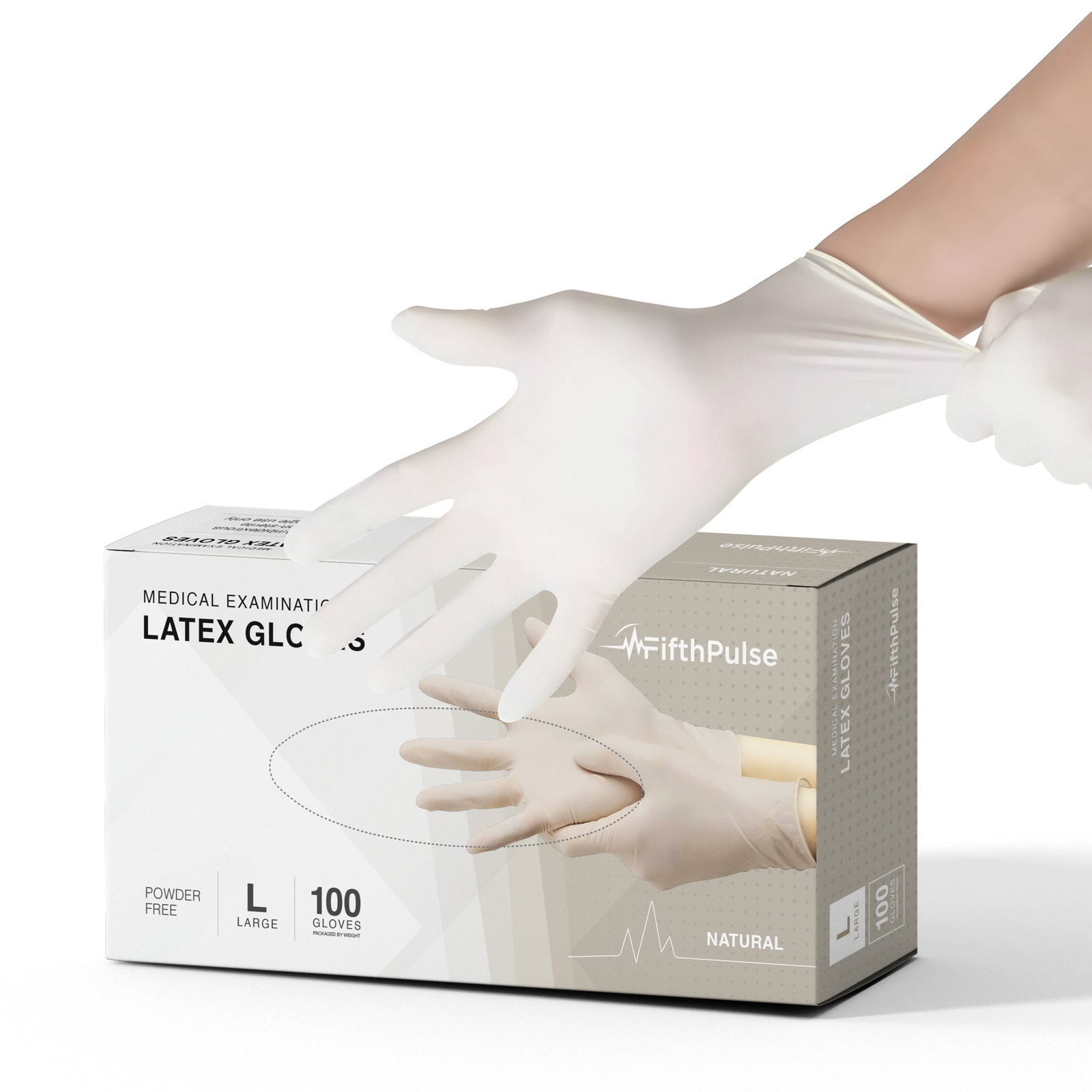 FifthPulse Medical Exam Latex Gloves Powder Free Disposable 100 Ct L Natural
