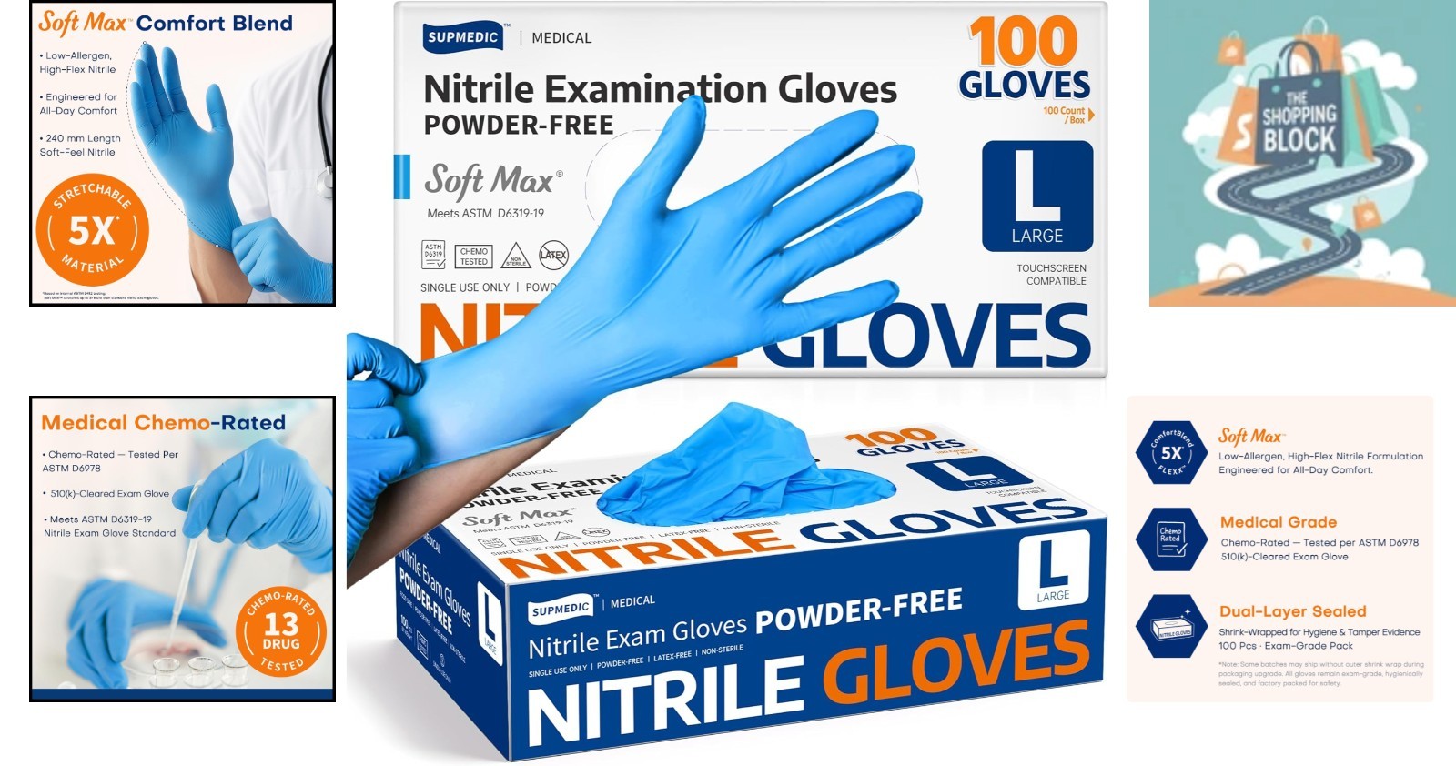 Blue Nitrile Exam Gloves, 100 Count, Large, Powder-Free, Disposable