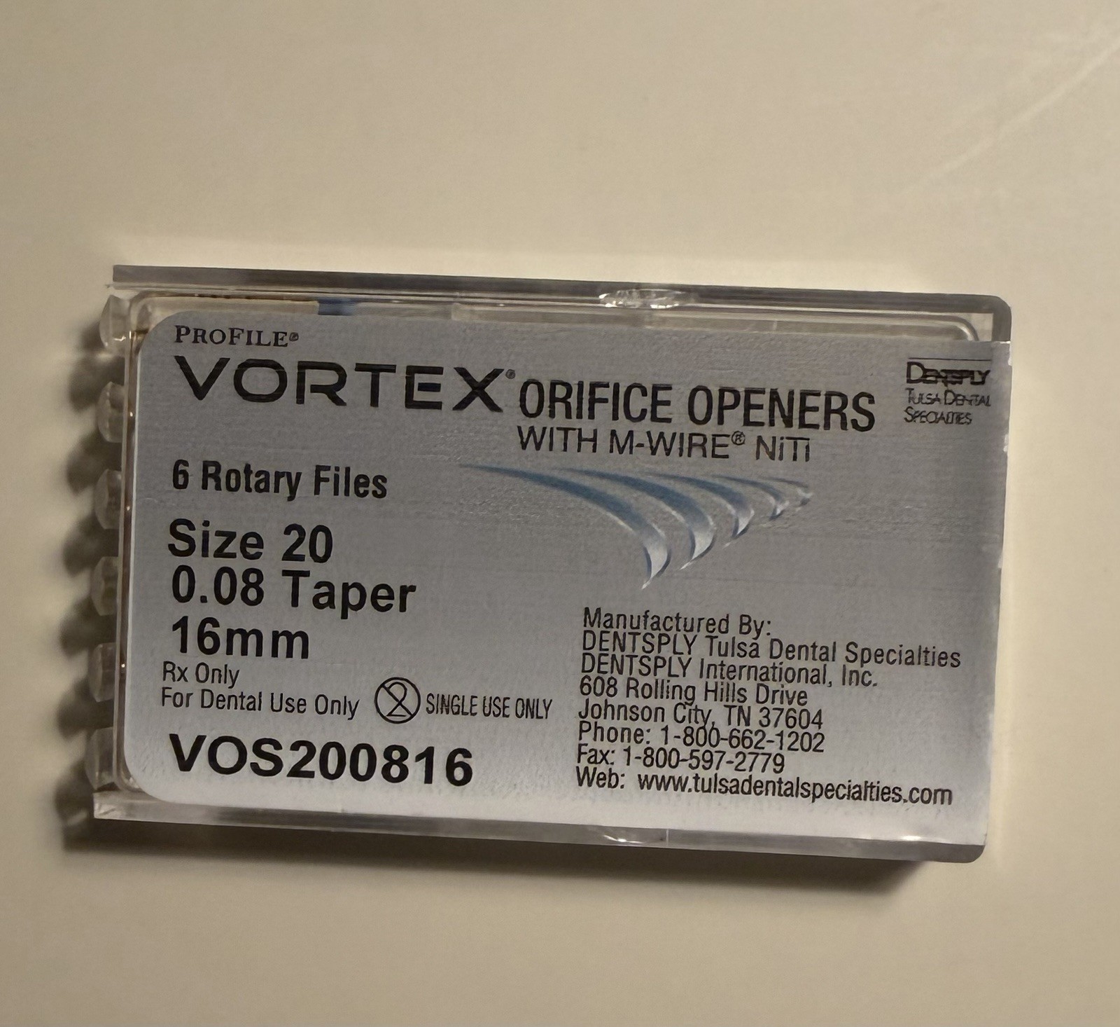 Endodontic Vortex Orifice Opener by Dentsply Sirona (6/pk) Size 20 0.08 16 Mm