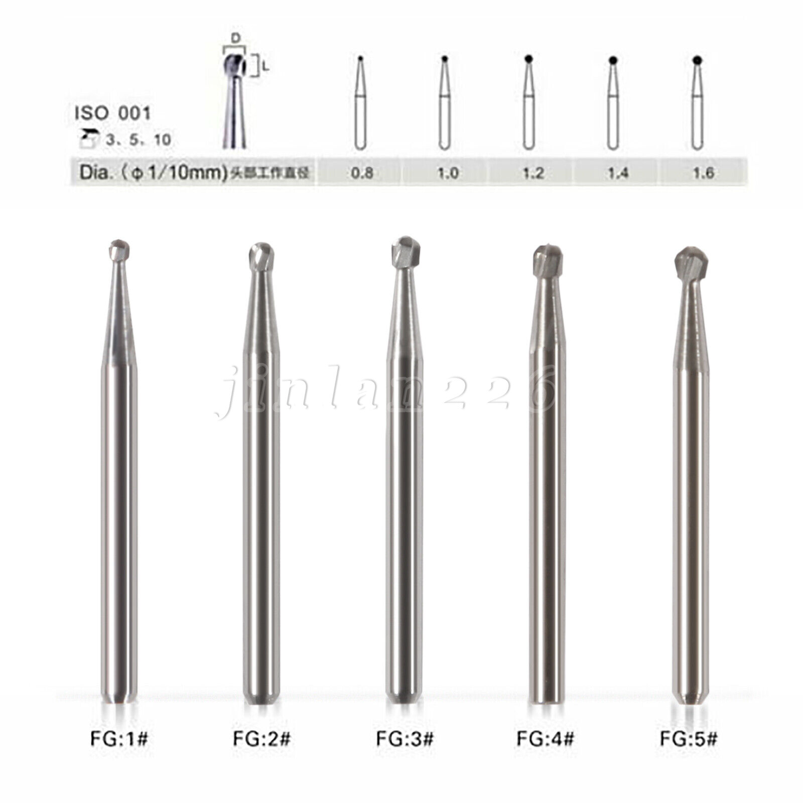 Dental Carbide Burs FG 330 245 1-5 701 Bur High Speed Pear Domed Taper Fissure