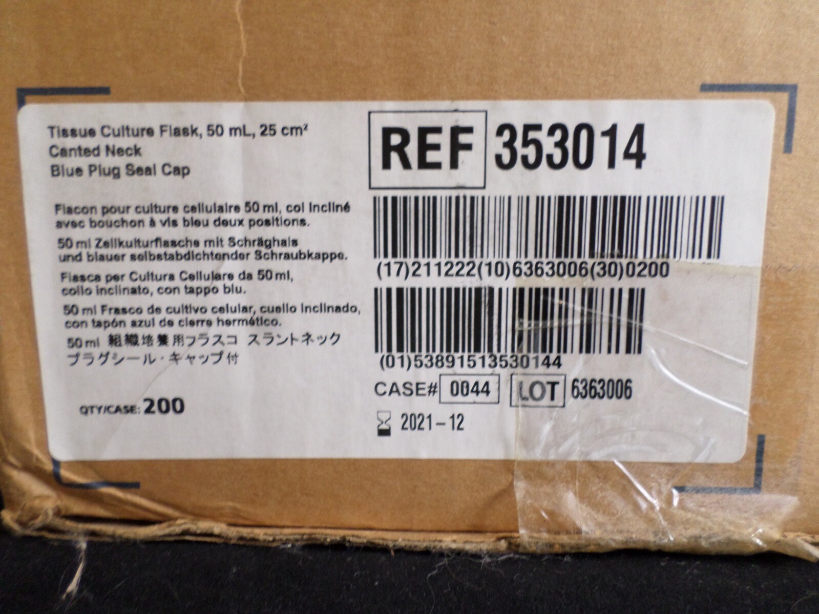 CORNING FALCON 5cm² Rectangular Canted Neck Cell Culture Flask 353014 (160/cs)