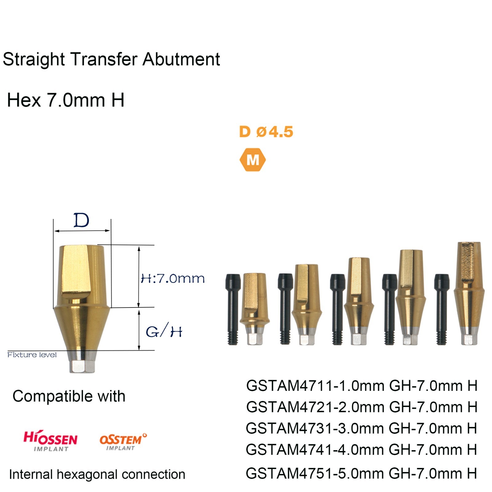 5Pcs US Dental Straight Abutment Ti Hex Hiossen Mini conical replica screw 1-5mm