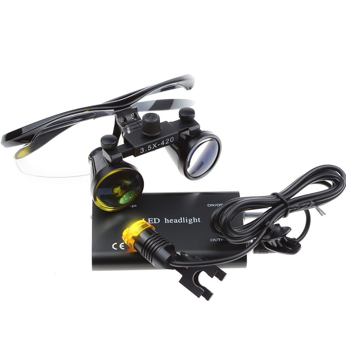 Dental 3W LEd Headlight with Filter + 3.5X Binocular Loupes Aluminum Box Black