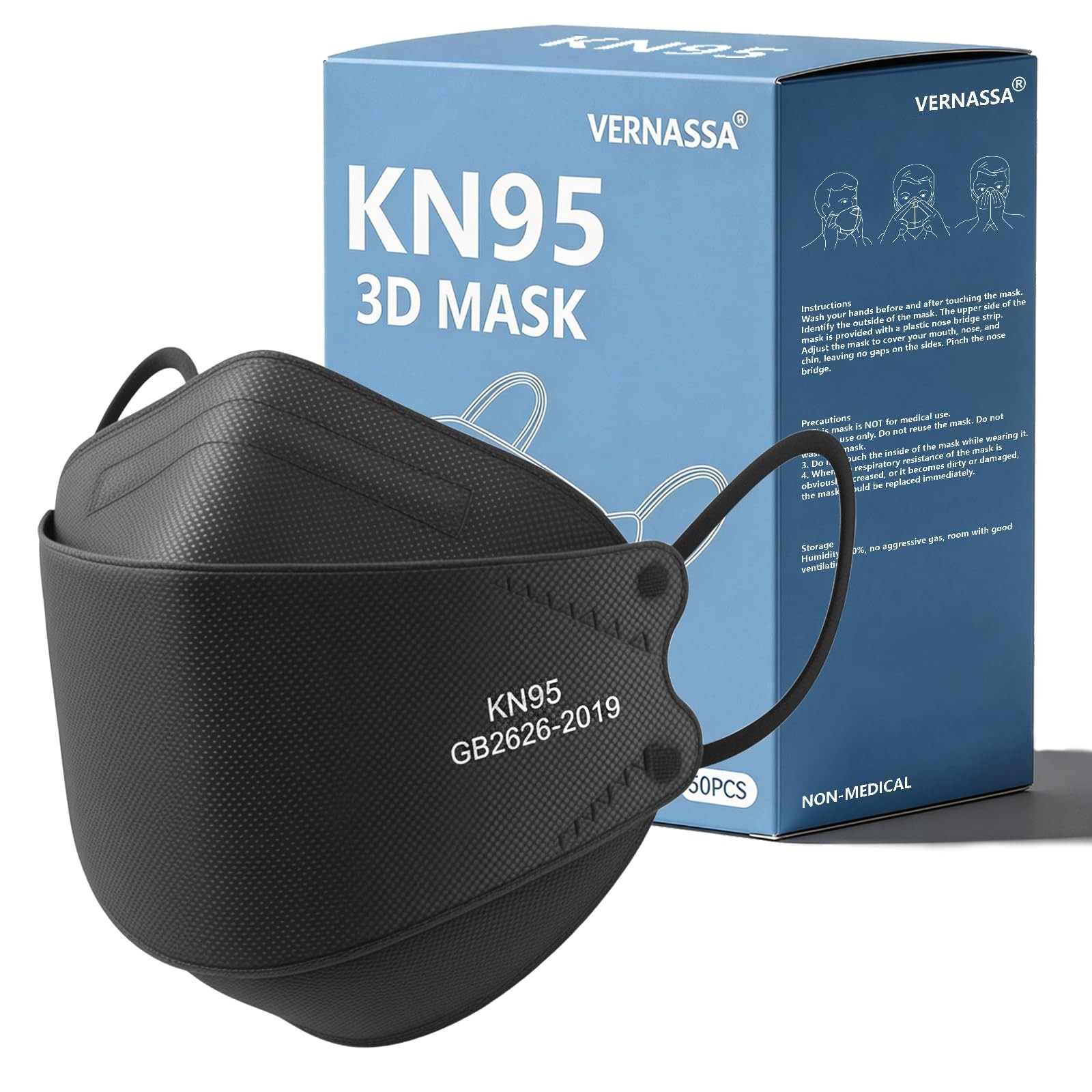 Black KN95 Face Masks 50 Pack, 5-Layer Disposable Masks for Adults, Breathabl…