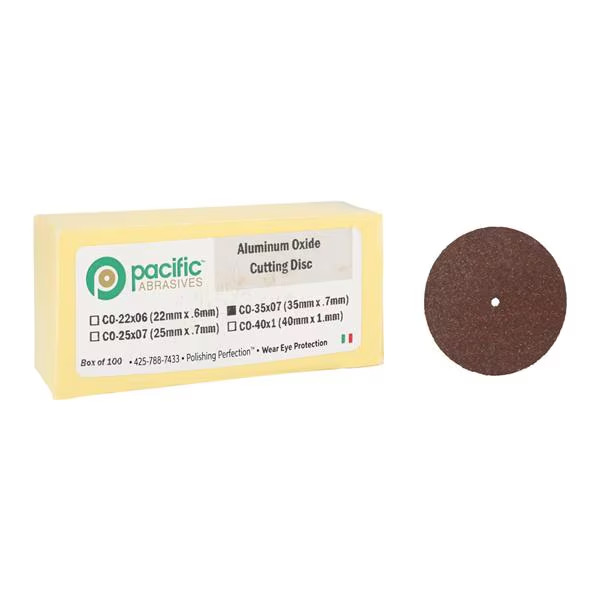 Pacific Abrasives Cut Off Discs Aluminum Oxide 100/Bx 35 x 0.7 mm and 40×1 mm