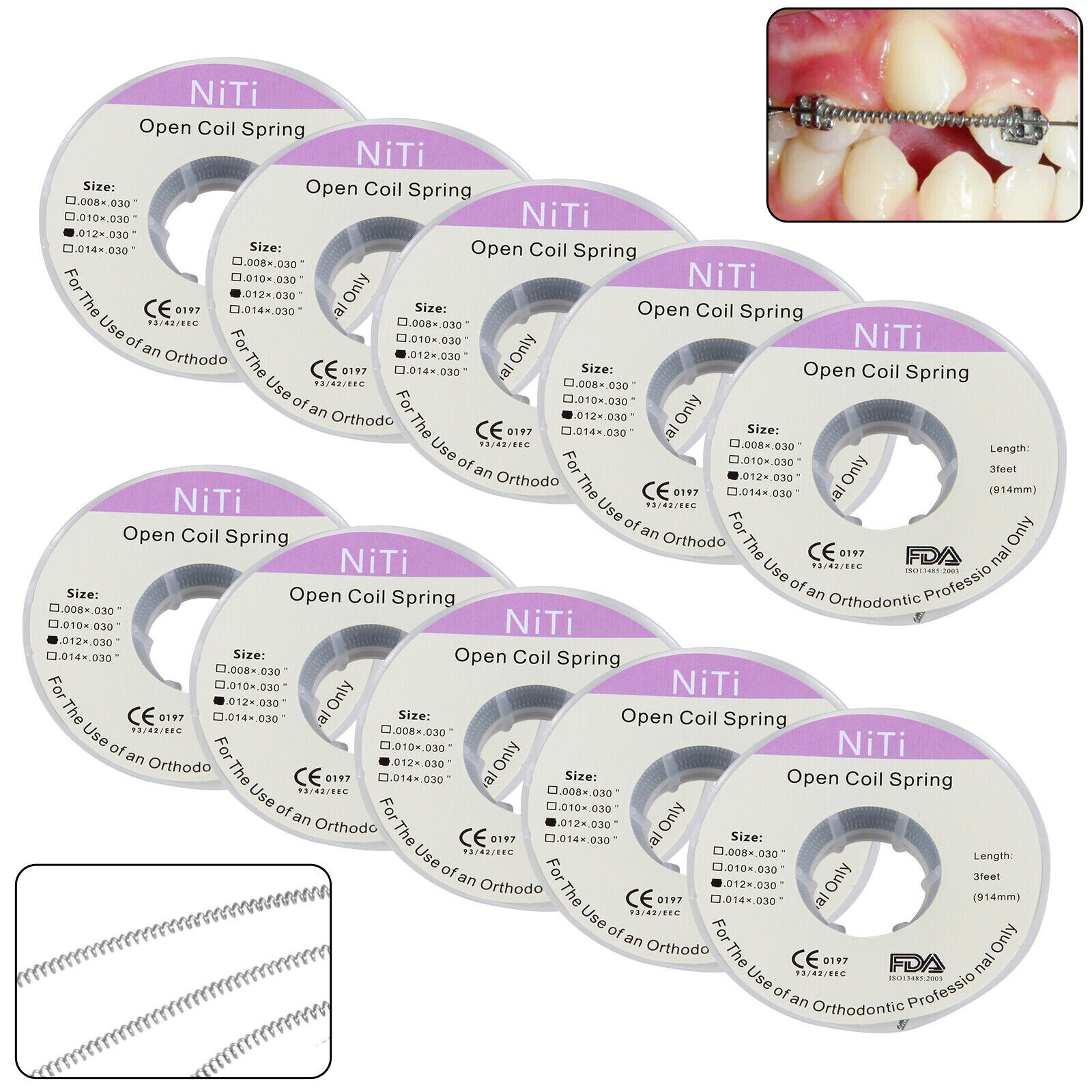 10x Dental Orthodontic Niti Open Coil Spring Spool Dia.012 *030 » inch 914mm USA