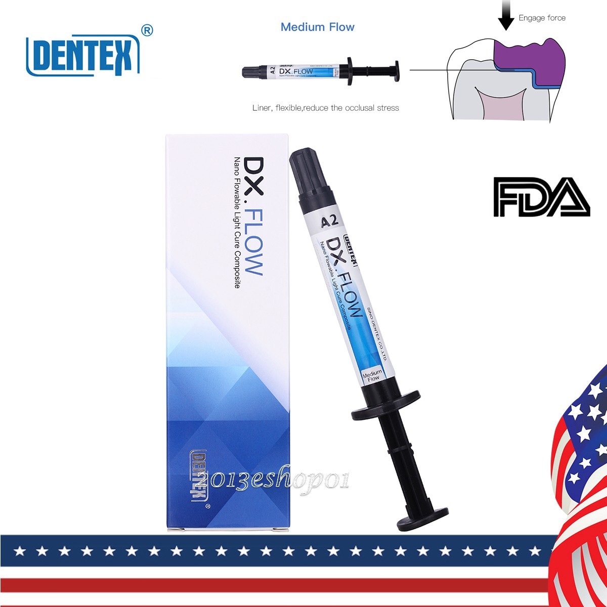 Dentex Dental Light Cure Flowable Composite Resin Tooth A2 Medium Flow